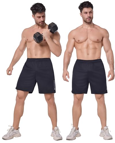 Men's Running Shorts with Pockets - Athletic Gym Basketball Shorts, 2-Pack Medium Black & Deep Grey