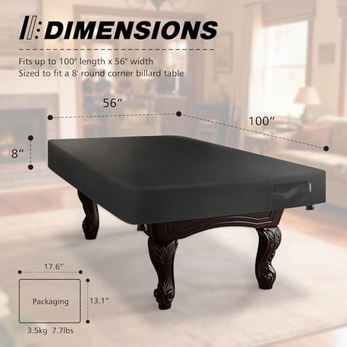 8FT Pool Table Cover Billiard Table Protector with Storage Pocket - Black