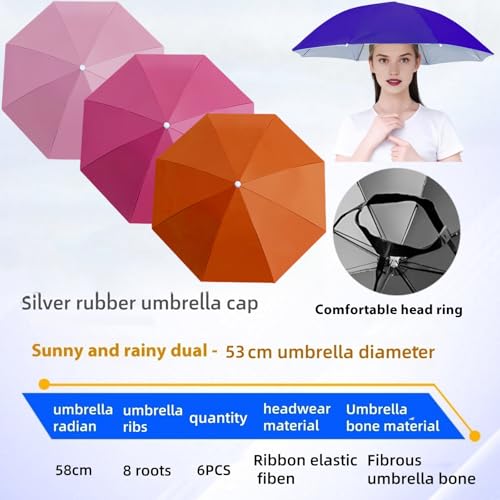 Rainbow Waterproof Umbrella Hat for Adults - Folding Sun & Rain Headwear B (4 Pack)