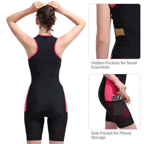 Women's Triathlon Suit Padded Sleeveless Skinsuit One Piece Quick-Dry Trisuit for Runing Swimming Cycling