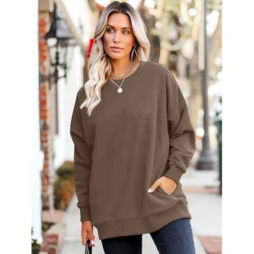 WIHOLL Crewneck Sweatshirts Women Long Sleeve Tops 2025 Fall Fashion Clothes Winter Pullover with Pockets S-2XL