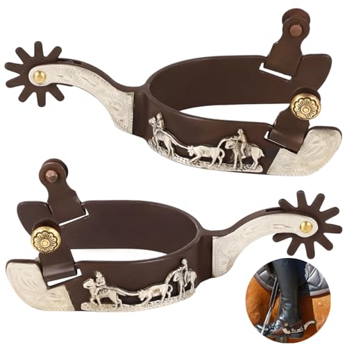 White Cowboy Spur Set with Turnable Gear - Antique Copper & Brass Western Horse Spurs