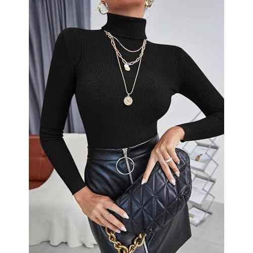 Ekouaer Women's Turtleneck Shirts Ribbed Pullover Sweater Long Sleeves Tops Midweight Thermal Underwear Blouse
