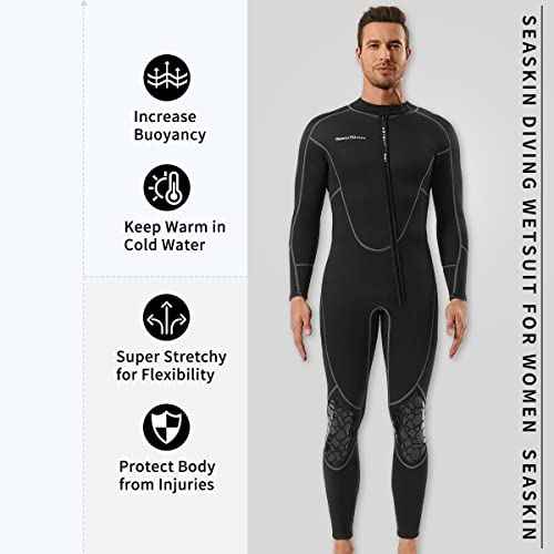 Seaskin Mens 3mm Shorty Wetsuit Womens, Full Body Diving Suit Front Zip Wetsuit for Diving Snorkeling Kayaking Swimming