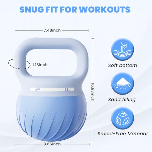 Sky Blue Soft Kettlebell 15 lbs - Wide-Grip, Anti-Slip Resistance Weights