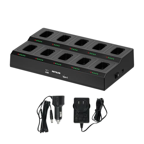 Retevis H-777 10-Way Walkie Talkie Charger, Ten Way Multi Unit Charger, for Retevis H-777 H-777H, H777D Walkie Talkie, 5 LED Indicators, AC/DC Adapter, Replaceable Base(1 Pack)