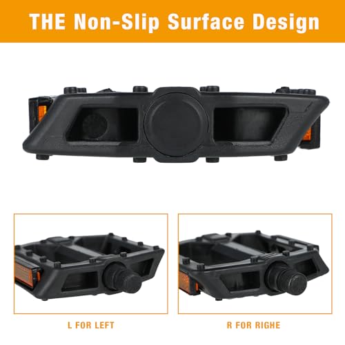 Lightweight Bicycle Pedals 9/16 Inch Nylon Non-Slip Platform Bike Pedals for Mountain Bikes
