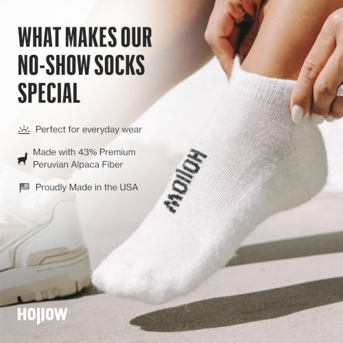 HOLLOW No Show Socks for Men & Women - Moisture Wicking, 2 Pairs, Large, Black