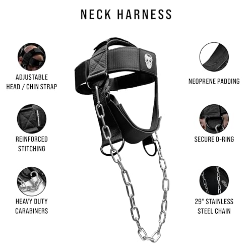 Gymreapers Neck Harness Weight Lifting - Black, Adjustable Stainless Steel Chain