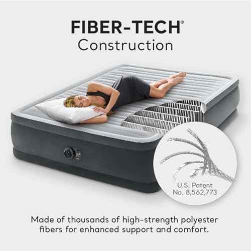 Intex Dura-Beam Deluxe Comfort-Plush Elevated: Fiber-Tech ? Queen Size ? Built-in Electric Pump ? 18in Bed Height ? 600lb Weight Capacity