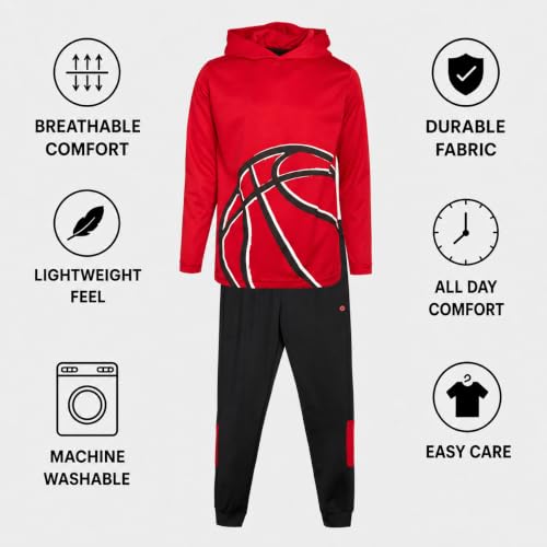RBX Boys Waffle Thermal Hoodie & Jogger Sweatpants 10 Blue Baseball/Red Basketball