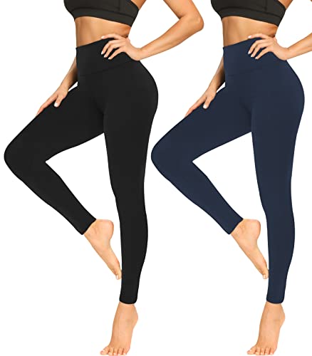 FULLSOFT High Waist Butter Soft Leggings for Women 2 Pack - Black & Navy XL