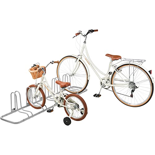 Bike Floor Stand Storage Rack for 5 Bikes - Weather Resistant Steel Organizer Grey
