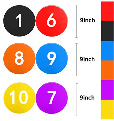 Numbered Poly Spot Markers - 10pc Anti-Slip 9 Inch Floor Dots for Sports & Training - Black