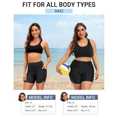 Daci Women High Waisted Swim Shorts - 5"/7" Bathing Suit Short with Pockets Liner Tummy Control Swimsuit Bottom Boy Shorts