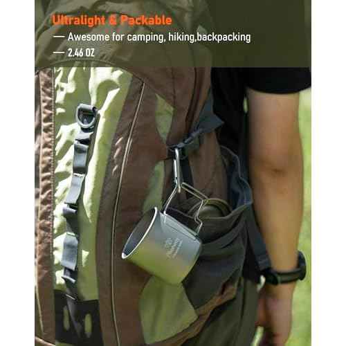 Camping Titanium Mugs Cups 300ml Camp Coffee Mug with Lid - Ultralight Backpacking Camp Cup for Hiking Backpacking Camping Open Fire