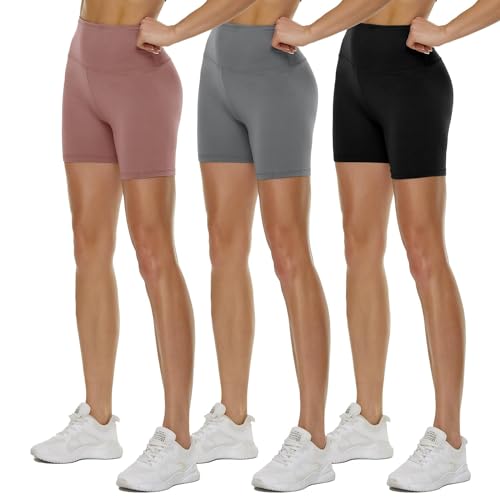 High Waisted Biker Shorts Women 3/5/8 Inch Inseam - Black Spandex Workout Leggings with Tummy Control, 5 Inch No Pockets, Large-X-Large