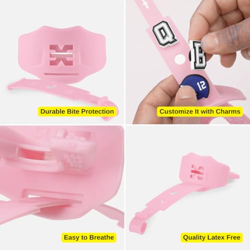 Pink Football Mouthguard with Strap - Breast Cancer Awareness, Soft Pink