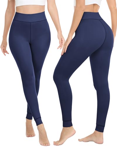 Women's Fleece-Lined High-Waisted Thermal Leggings - Small-Medium Navy