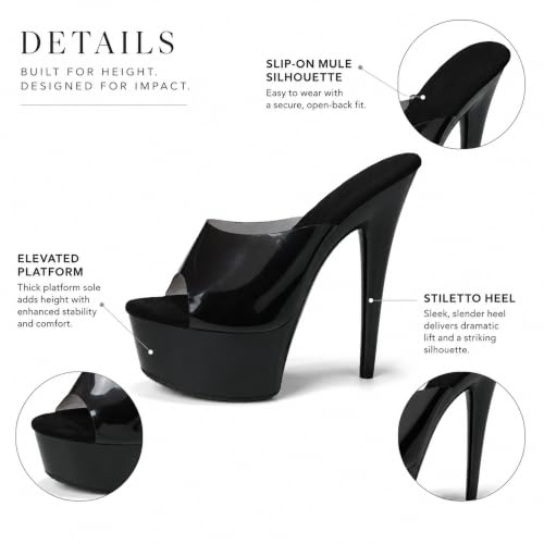 Black 12cm Platform High Heels for Pole Dance & Exotic Shoes - Open Toe, Slip-On