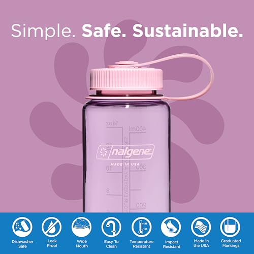 Nalgene Sustain Tritan BPA-Free Water Bottle Made with Material Derived from 50% Plastic Waste (using ISCC certified mass balance), 16 OZ, Wide Mouth, Cherry Blossom