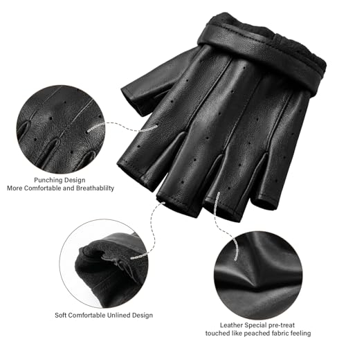 Large Breathable Leather Fingerless Gloves for Men & Women - Driving, Cycling, Motorcycle