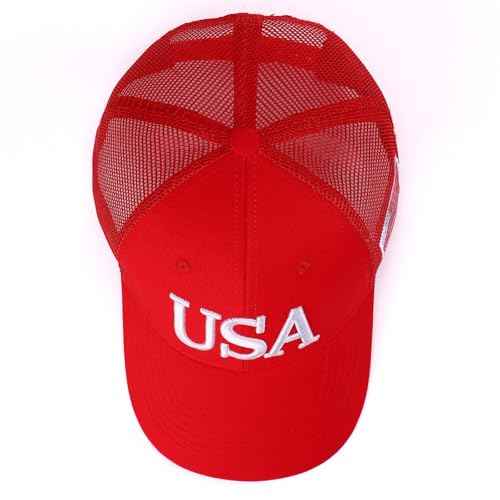 USA Trucker Hat for Men & Women American Flag Cap Adjustable Baseball Cap Mesh Snap Patriotic 3D Embroidered Cap