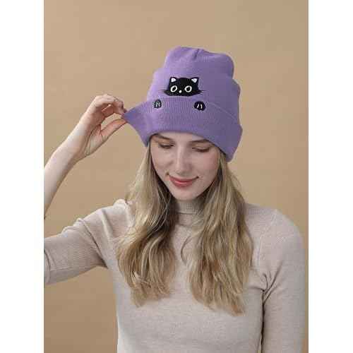 Cat Hat Beanie for Lovers - Cute Women's Embroidery Themed Gifts for Mom - Funny Novelty Trendy Stuff