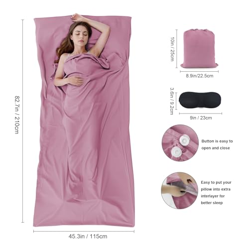 Lightweight Travel Sleeping Bag Liner - Single Dark Pink for Camping & Backpacking