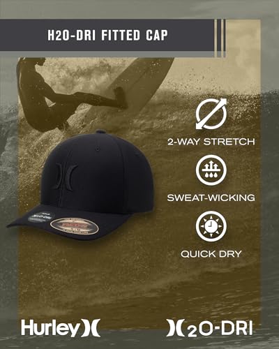 Hurley Mens Baseball Cap H2O-Dri Stretch Fitted Hat with Curved Bill Large-X-Large Black