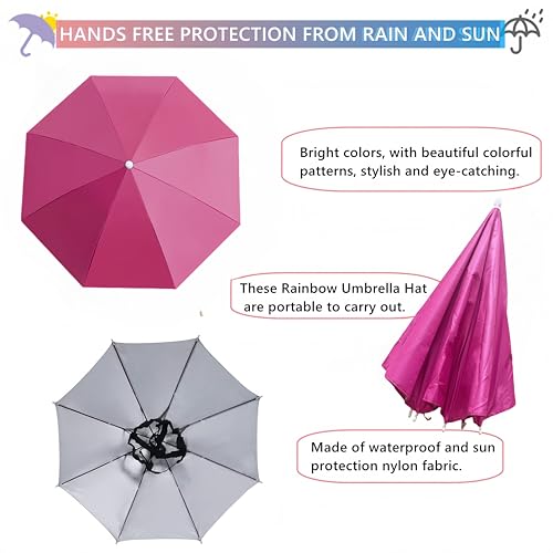 Rainbow Waterproof Umbrella Hat for Adults - Folding Sun & Rain Headwear B (4 Pack)