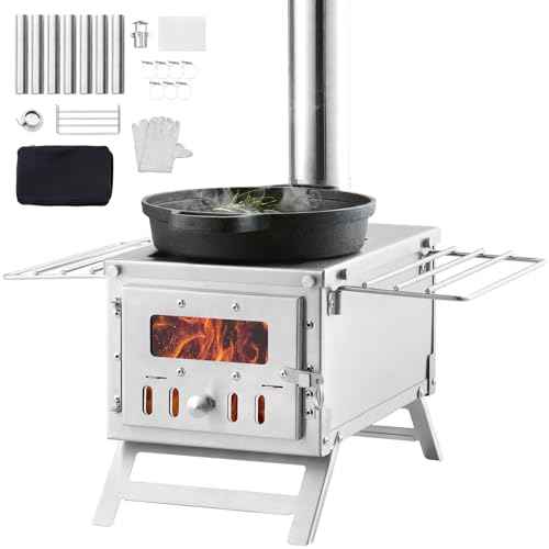 VEVOR Camping Wood Stove Stainless Steel Camping Tent Stove, Portable Wood Burning Stove with Chimney Pipes & Gloves, 700in©øFirebox Hot Tent Stove for Outdoor Cooking and Heating with 8 Pipes