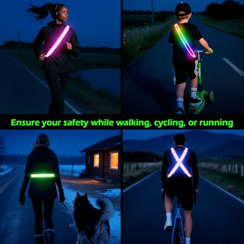 Pink Reflective Sash for Night Walking Safety LED Belt for Men Women