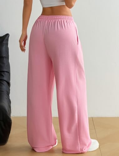Women's Wide Leg Sweatpants High Waist Baggy Pleated Pants Medium Pink
