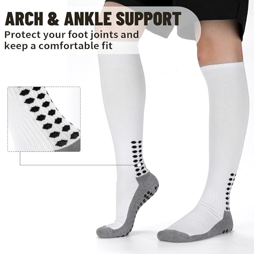 Grip Soccer Socks with Grip Pads - One Size White - 3 Pairs