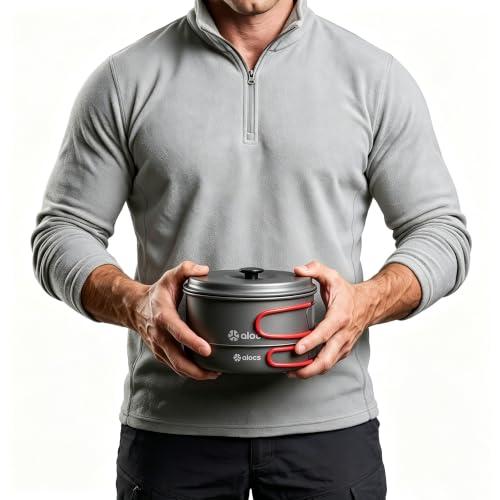 Camping Cookware Set 2.2L + 1.2L + 1L Pots and 19.1cm Non-Stick Pan - Lightweight & Portable