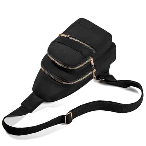 Small Crossbody Sling Backpack Sling Bag for Women, Chest Bag Daypack Fanny Pack Cross Body Bag for Outdoors Hiking Traveling - Gold Zipper