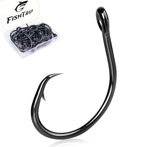 FishTrip 25pcs 4/0 Inline Circle Fishing Hooks - Saltwater & Freshwater