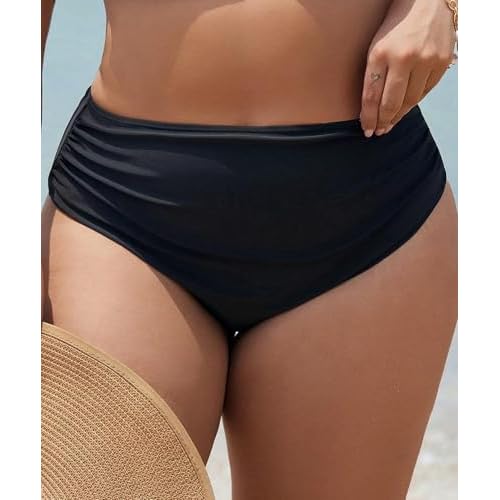 Leoparts Plus Size Women's Bikini Bottom High Waisted Drawstring Swimsuit Bottoms Ruched Full Coverage Bathing Suit Briefs