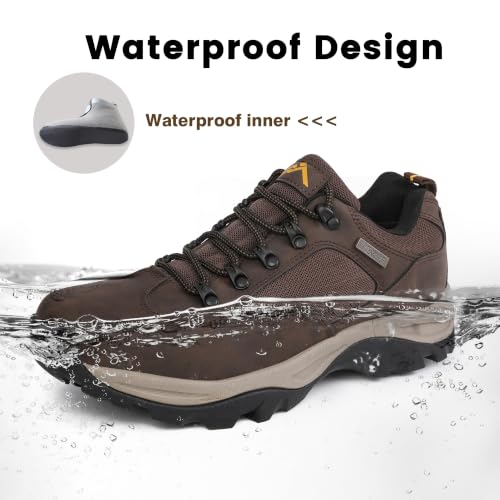 Men's Waterproof Hiking Work Shoes - Non-Slip Durable Soft Toe - Brown, Size 9