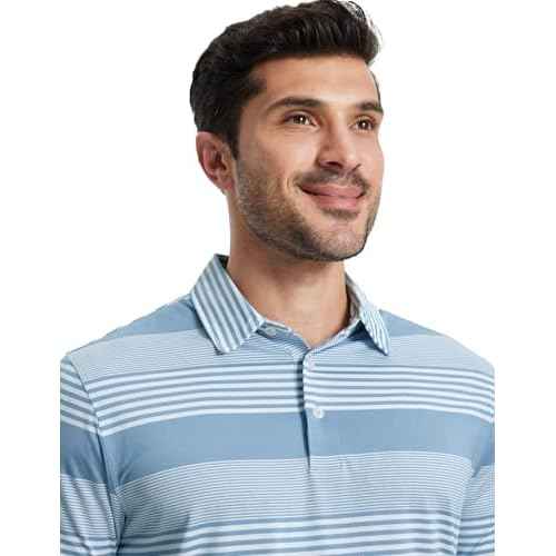 MICHEL ROUEN Mens Polo Shirts Heather Jacquard/Print/Striped Performance Moisture-Wicking Casual Collared Golf Shirts for Men