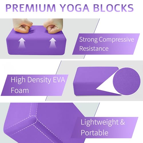 Deep Purple 2 Pack Yoga Blocks - Lightweight 9x6x3 Inch Foam Support