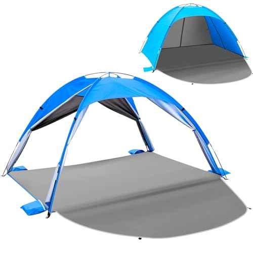 Beach Tent Sun Shelter for 3?4 People, UPF 50+ Beach Tent with Breathable 4-Door Design, 8.0mm Fiberglass Poles, Portable Sun Shade Canopy for Camping & Outdoor ? Blue