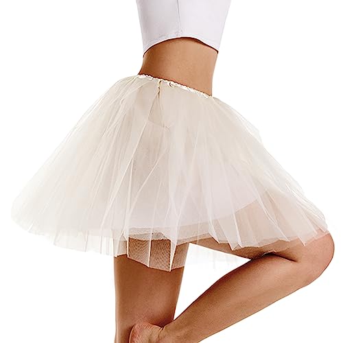 Women's Tutu Skirt Beige One Size Classic 4-Layer Tulle Ballet Skirt