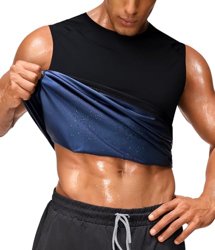 Junlan Sleeveless Sauna Shirt Sweat Vest for Men - Black, X-Large Gym Workout