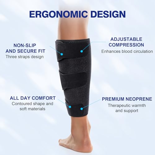 Calf Support Brace with Adjustable Compression Neoprene Wrap for Muscle Pain Relief