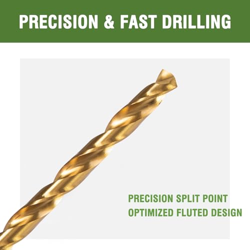 1/4 Inch x 12 Inch Titanium-Coated Drill Bits - Aircraft Steel High Speed Steel, 2 Pack