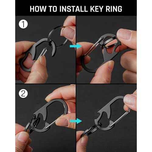 TISUR Titanium Carabiner Keychain Clip, Anti-Lost Key Ring Holder, Self-Locking Metal Gate Clip Key Chain Bottle Opener for Men Women
