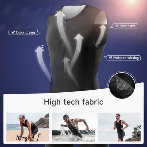 Santic Men's Triathlon Suit Sleeveless Skinsuit Padded Quick-Dry Swim Bike Run with Pockets