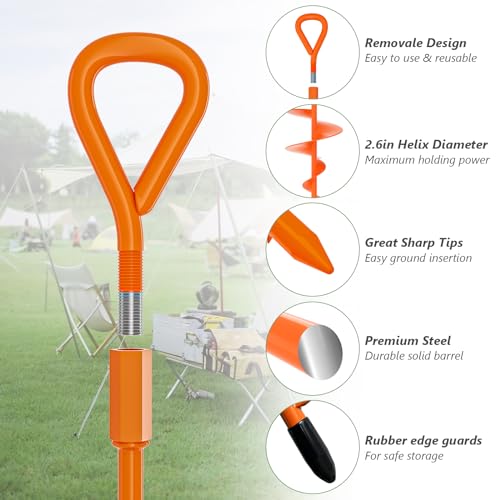 Orange 6 Pack 18-Inch Heavy Duty Ground Anchors for Camping & Outdoor Use